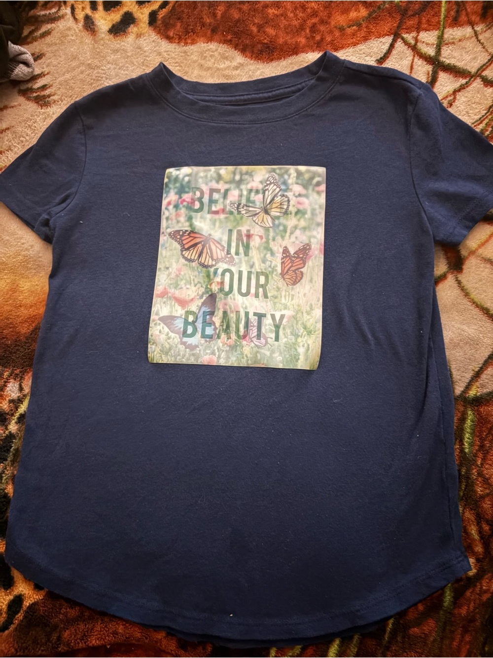 wonder nation Navy Short-Sleeve Tee with Butterfly Garden Graphic